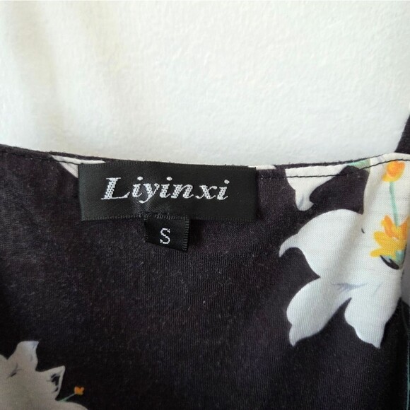 Floral Print Sundress Lillies Lily Flower Black Square Neck Y2K 90s Hippie Small - Picture 8 of 9